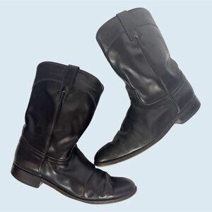 DIAMOND J Western Cowboy Black Leather Boots Size 9